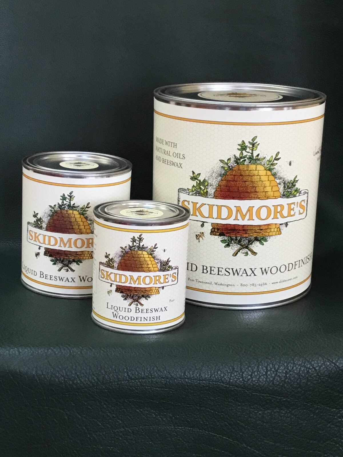 Liquid beeswax wood finish for furniture and cabinetry, pint through 5-gallon, by Skidmore's — low-VOC wood restoration