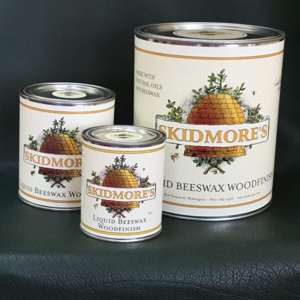 Liquid beeswax wood finish for furniture and cabinetry, pint through 5-gallon, by Skidmore's — low-VOC wood restoration
