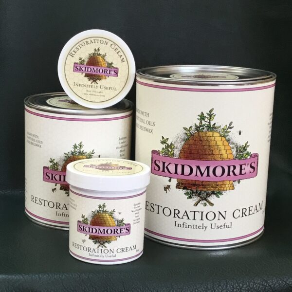 Wood and leather restoration cream, 6oz to gallon sizes, by Skidmore's — natural beeswax, low-VOC, family-made USA