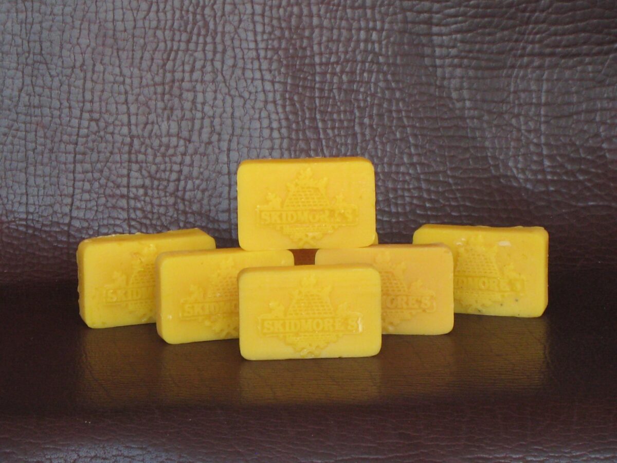 Natural beeswax cakes for leather waterproofing and saddle care by Skidmore's — all-natural, rub-on leather protection