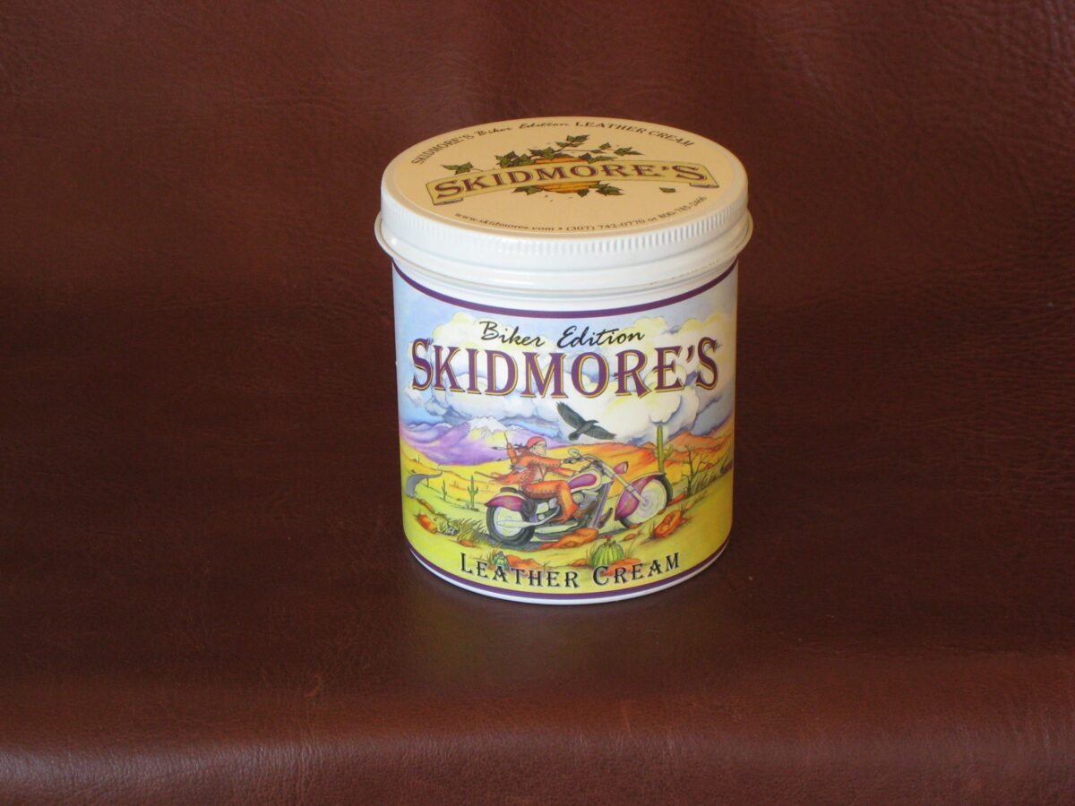 Motorcycle leather care cream Biker Edition, 6oz and 16oz, by Skidmore's — natural beeswax for jackets and riding gear