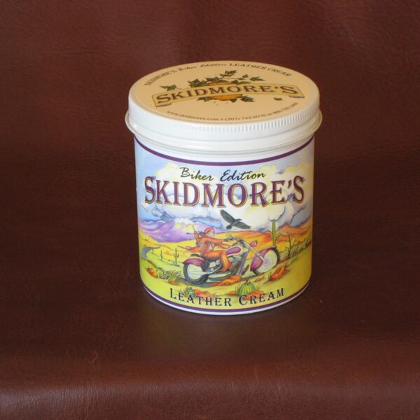 Motorcycle leather care cream Biker Edition, 6oz and 16oz, by Skidmore's — natural beeswax for jackets and riding gear
